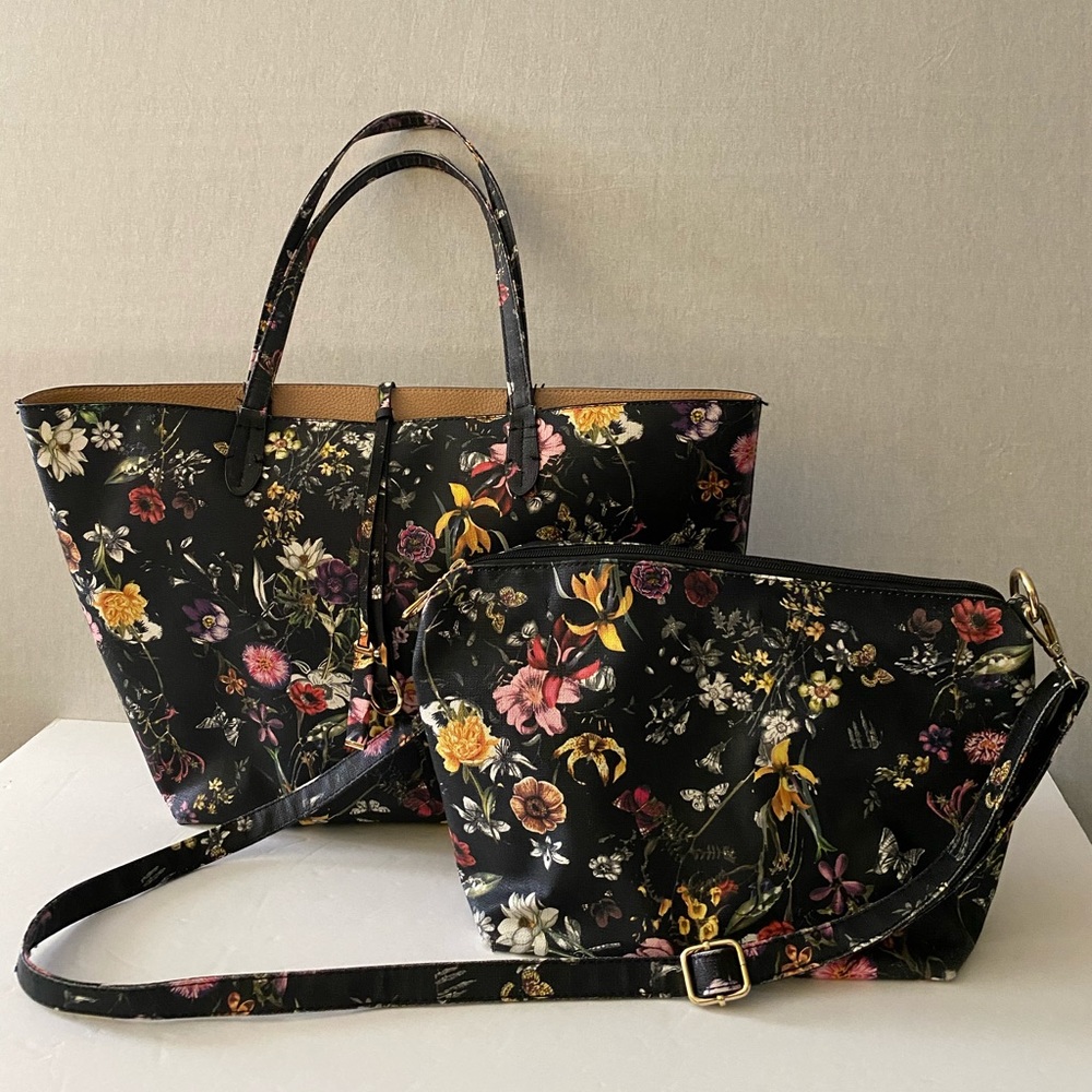 Floral Tote Bag with Crossbody Insert